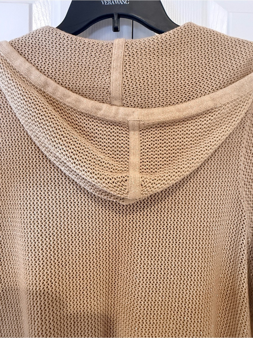 Chico’s Gold Zip-Up Hooded Drawstring Knit Sweater Jacket Metallic Sparkles - Picture 7 of 9